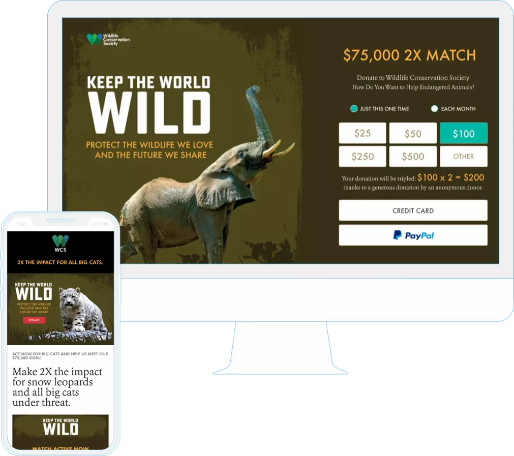 WCS email on a mobile device, and match offer on a desktop monitor